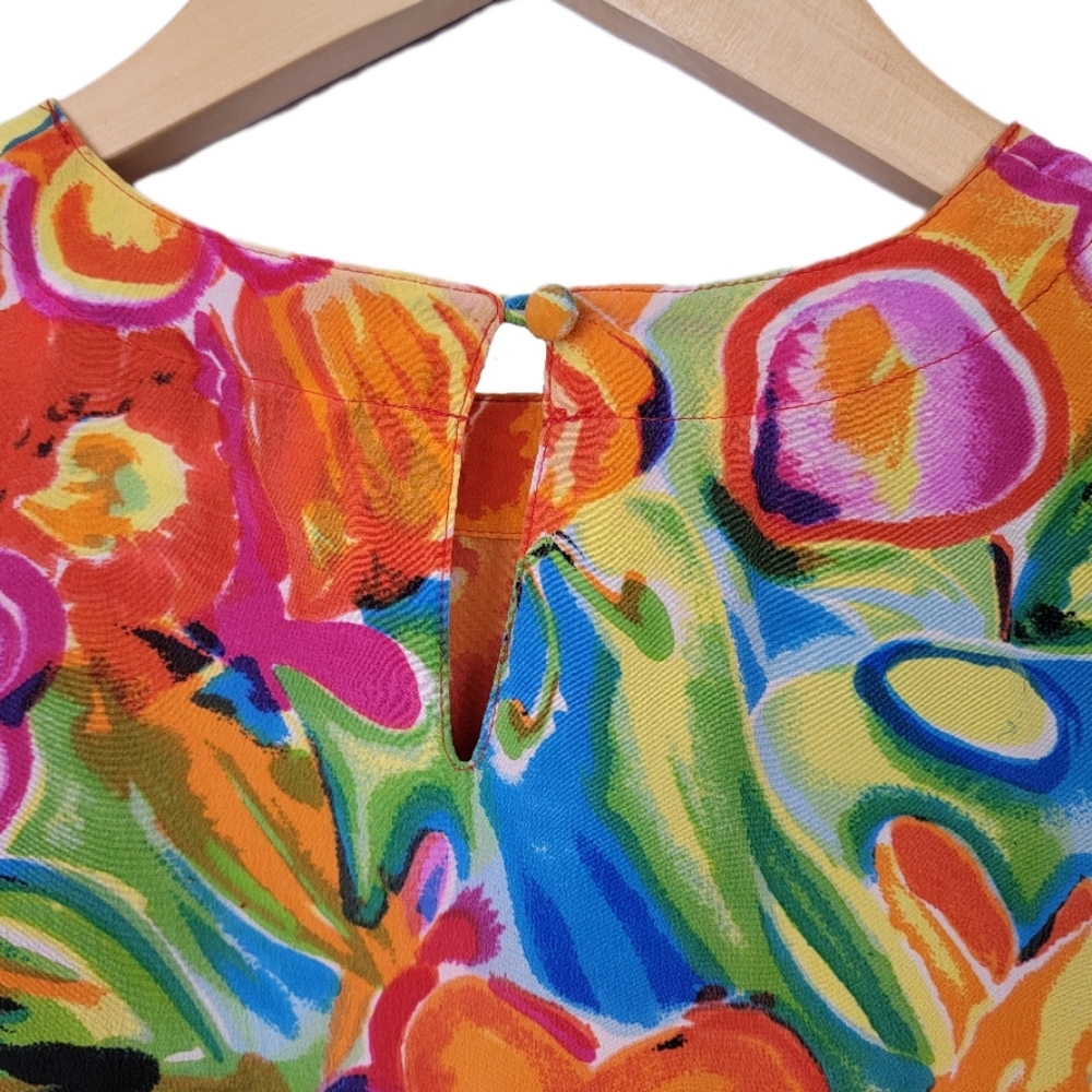 Oscar de la Renta Expressions Floral Silk Top - Picture 6 of 8